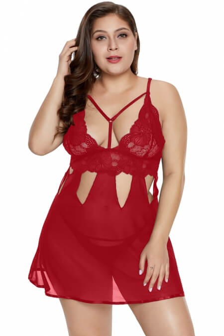 Plus Size Eye-catching Red Babydoll Set