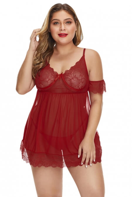 Plus Size Off The Shoulder Red Babydoll