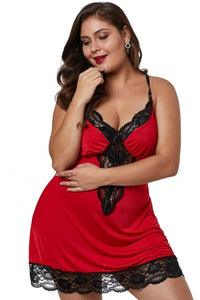 Red Venecia Chemise with Lace Trim