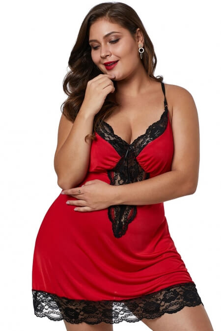 Red Venecia Chemise with Lace Trim