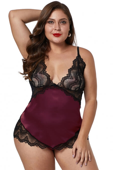 Fuschia Lace Cups Silky Satin Plus Size Chemise