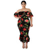 Black Off-the-shoulder Floral Mermaid Plus Size Dress