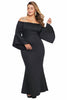 Black Plus Size Off Shoulder Flare Sleeve Maxi Dress