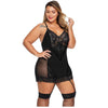 Cherise Black Lace Plus Size Chemise with Garter NZ 2