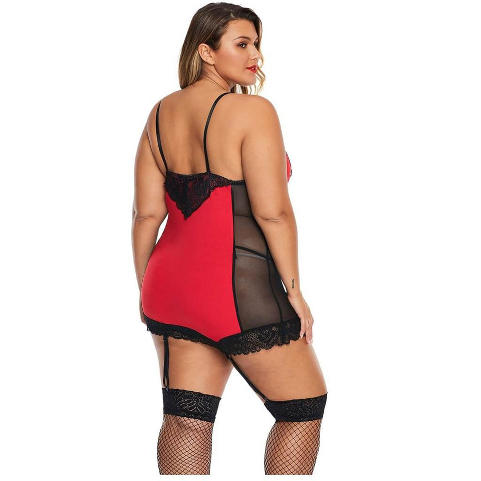 Cherise Red Lace Plus Size Chemise with Garter NZ 2