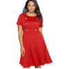Red Button Front Fit and Flare Plus Size Dress