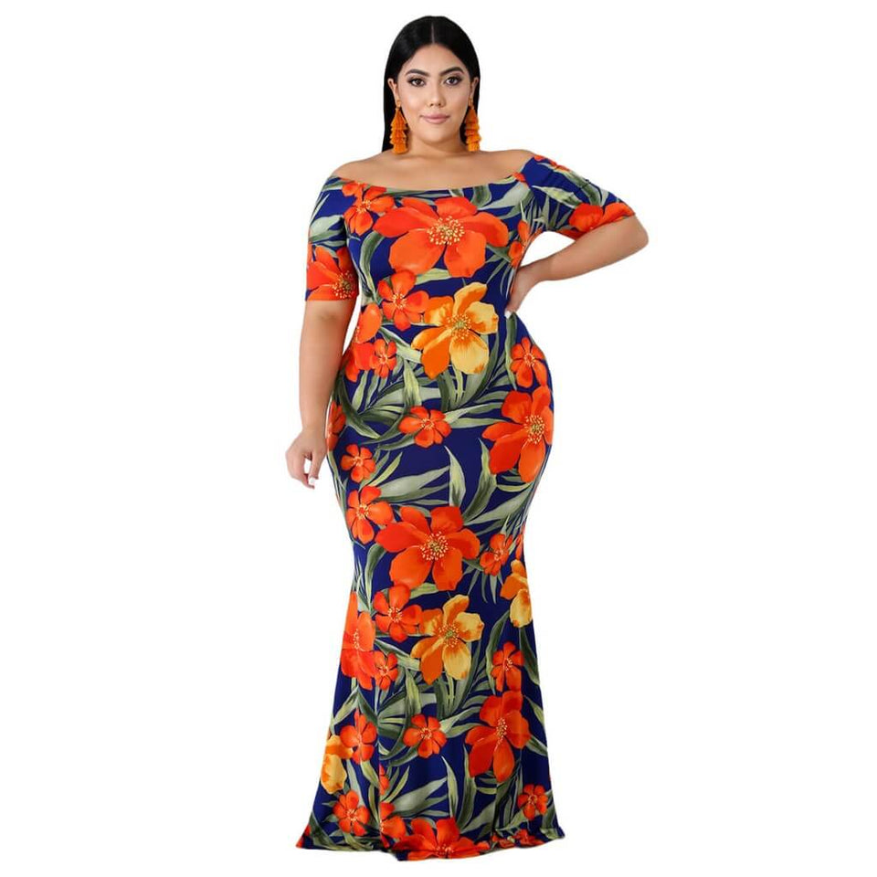 Rita Mermaid Plus Size Dress - Orange