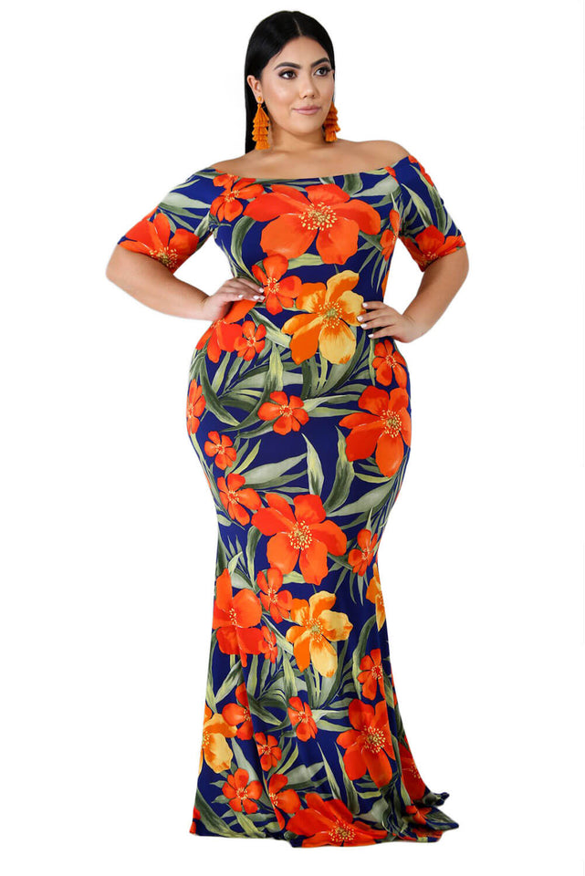 Rita Mermaid Plus Size Dress NZ - Orange 3